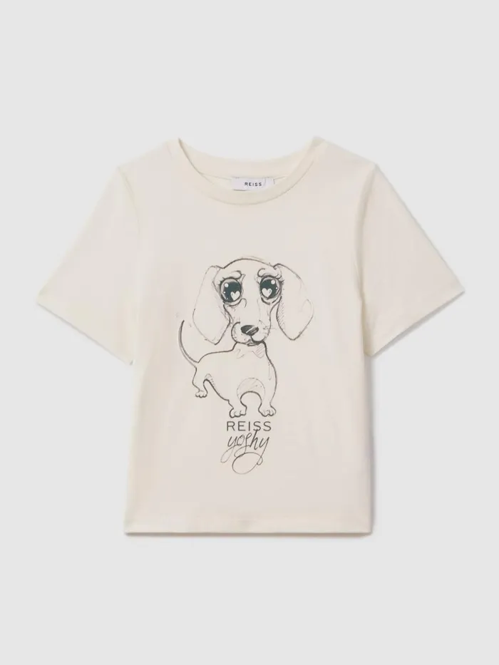 Children Reiss Tops and TShirts Yoshy Cotton Print TShirt Ivory Print