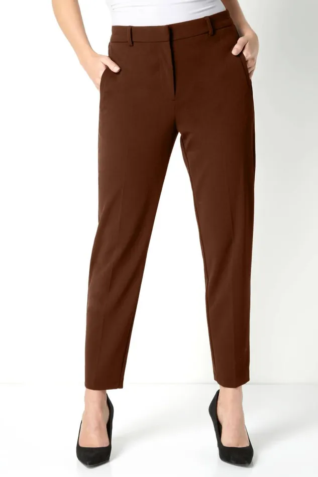 Chocolate Long Straight Leg Stretch Trouser Women Roman Trousers