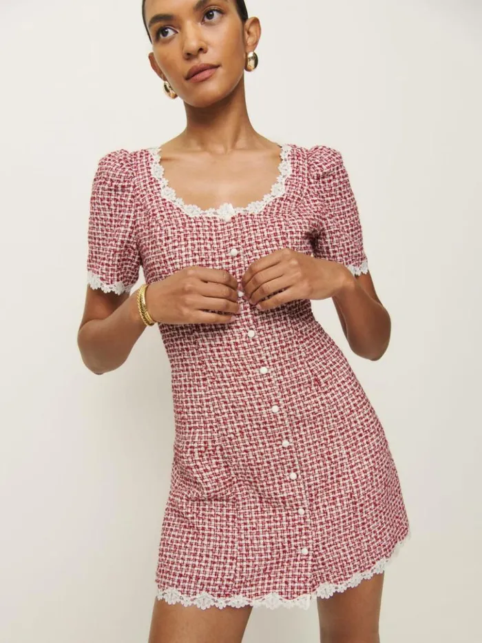 Clothing The Reformation Anabella Dress Red Check