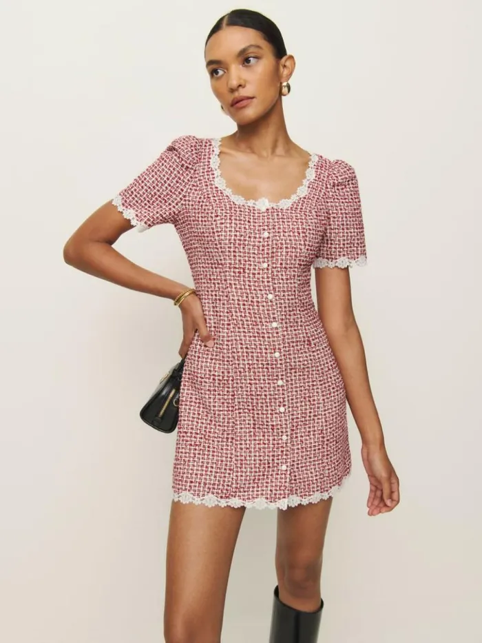 Clothing The Reformation Anabella Dress Red Check