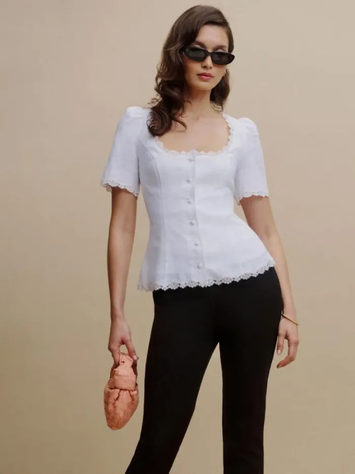 Clothing The Reformation Anabella Linen Top White