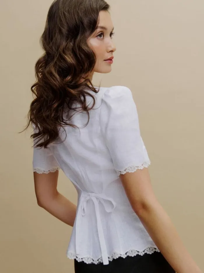 Clothing The Reformation Anabella Linen Top White