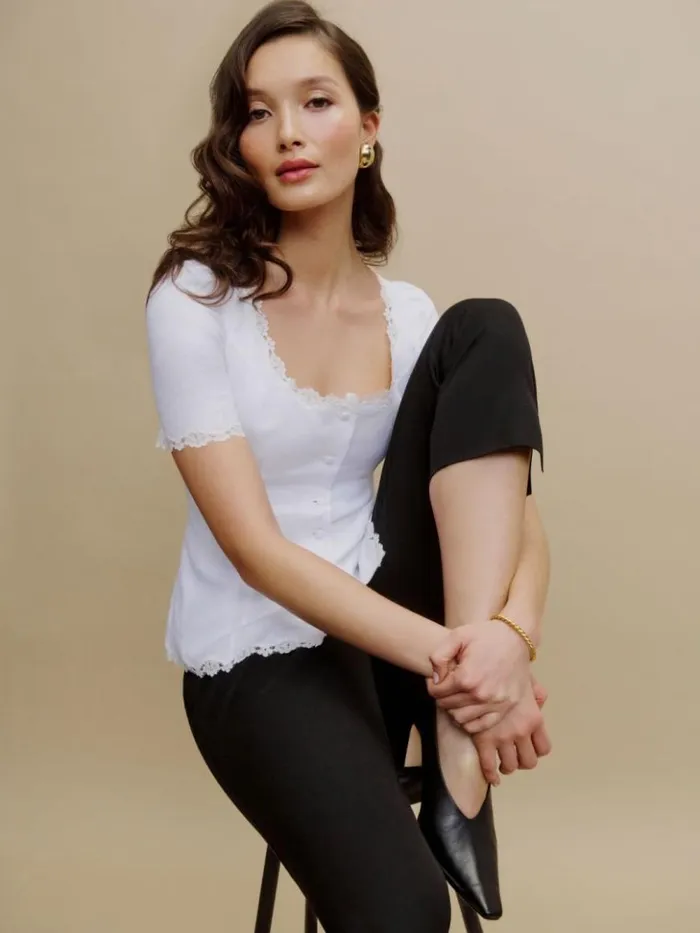 Clothing The Reformation Anabella Linen Top White