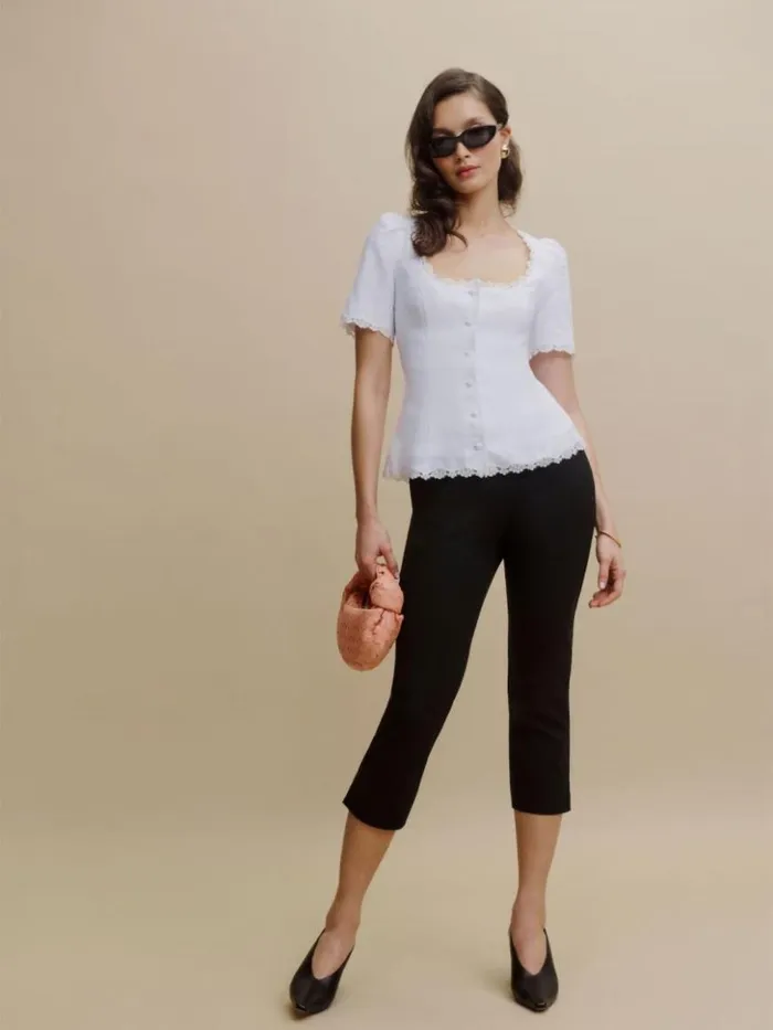 Clothing The Reformation Anabella Linen Top White
