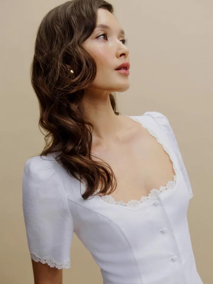 Clothing The Reformation Anabella Linen Top White