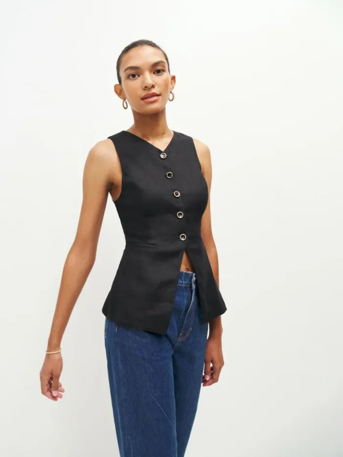 Clothing The Reformation Aspen Linen Top Black