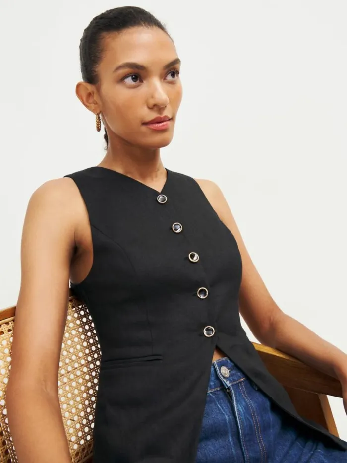 Clothing The Reformation Aspen Linen Top Black