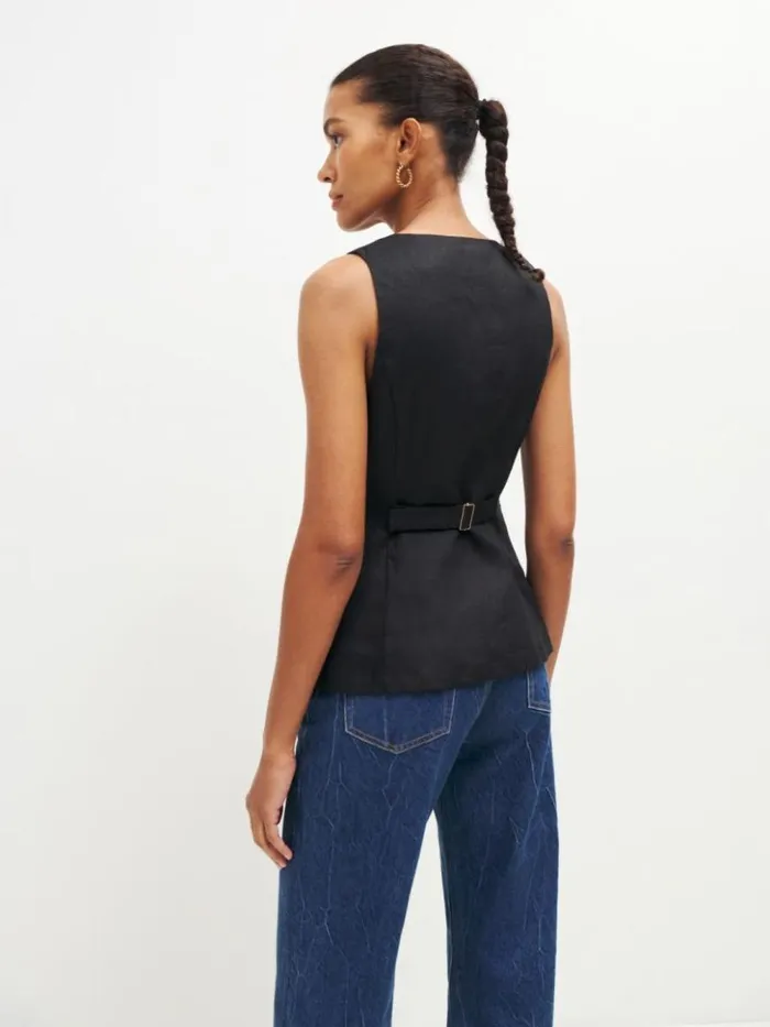 Clothing The Reformation Aspen Linen Top Black