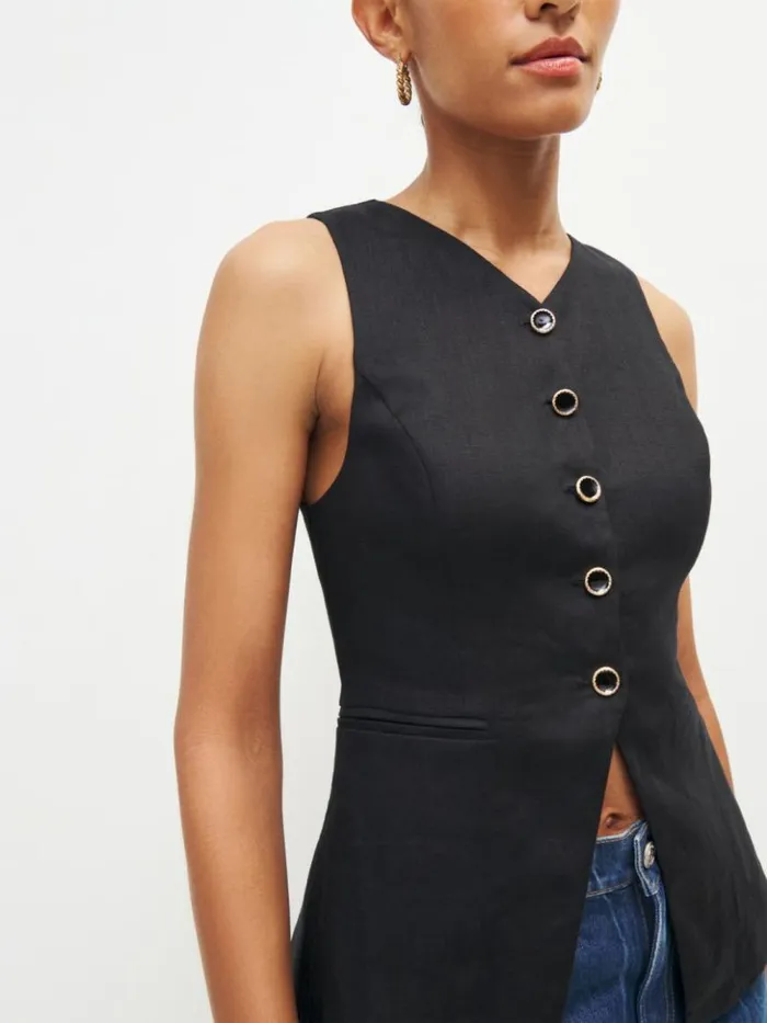 Clothing The Reformation Aspen Linen Top Black