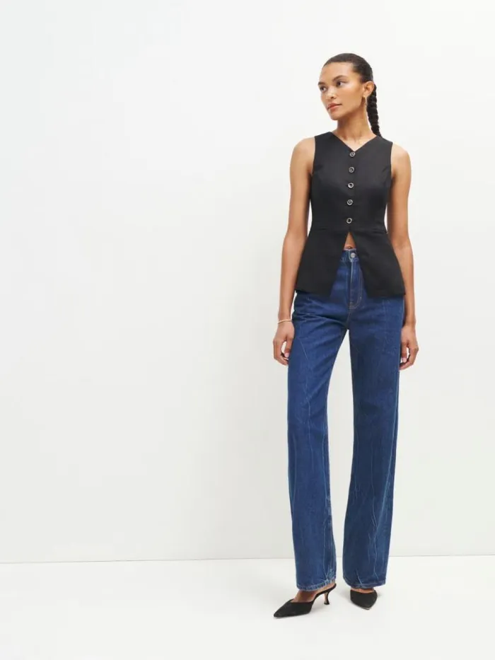 Clothing The Reformation Aspen Linen Top Black