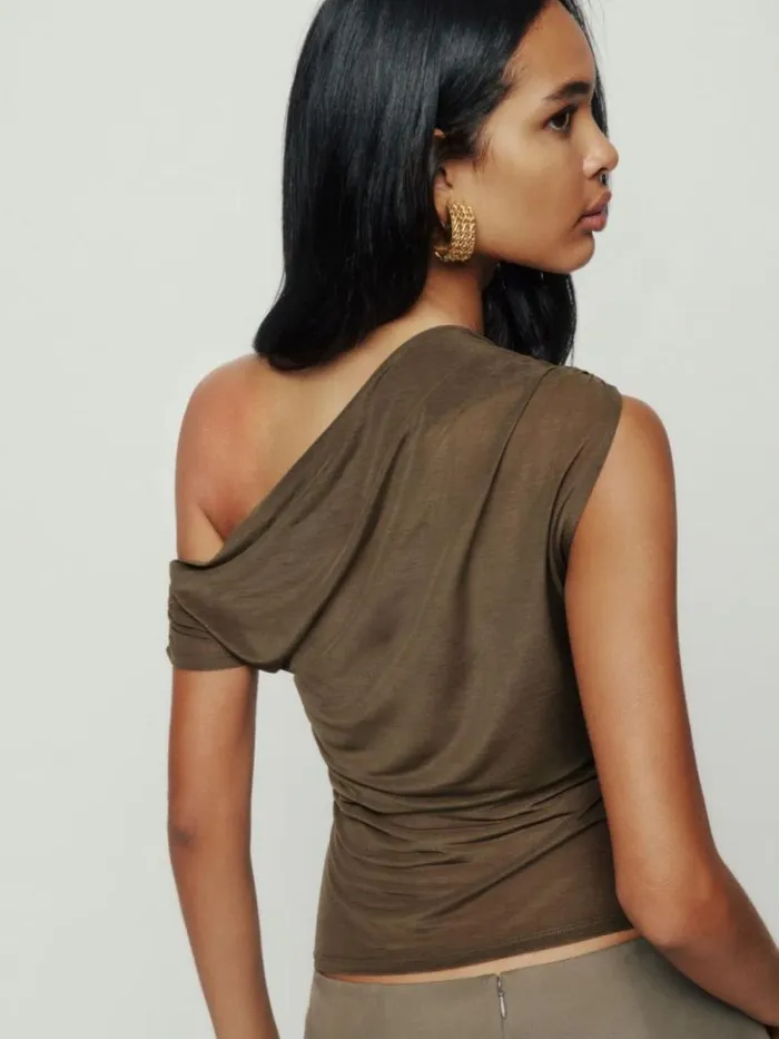 Clothing The Reformation Belle Knit Top Dark Olive
