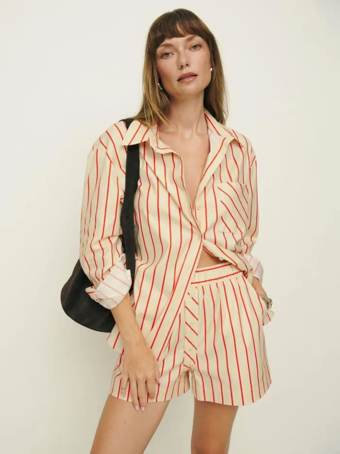 Clothing The Reformation Billy Short Resort Stripe