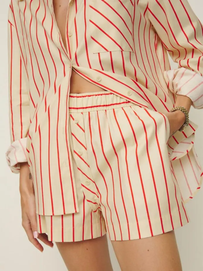 Clothing The Reformation Billy Short Resort Stripe