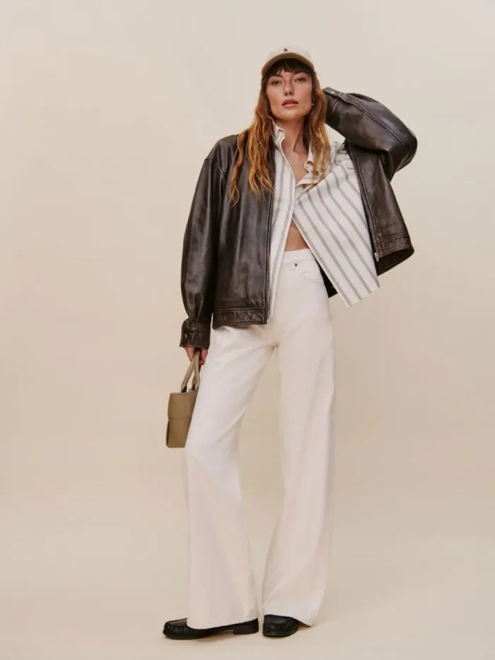 Clothing The Reformation Cary High Rise Slouchy Wide Leg Jeans Fior Di Latte