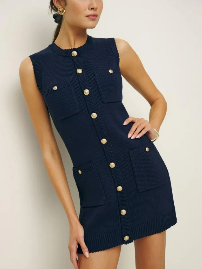 Clothing The Reformation Catalina Cotton Mini Dress Navy
