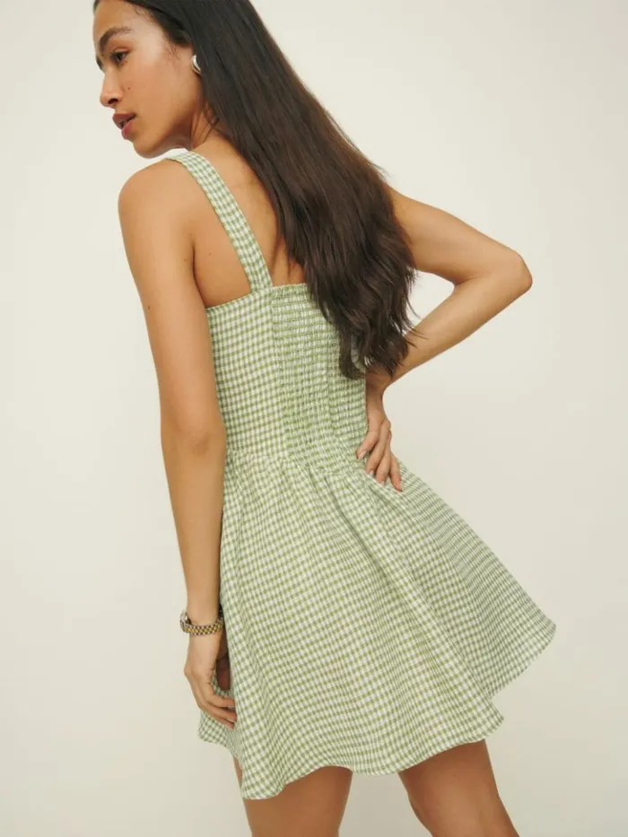 Clothing The Reformation Daria Linen Dress Avocado Check