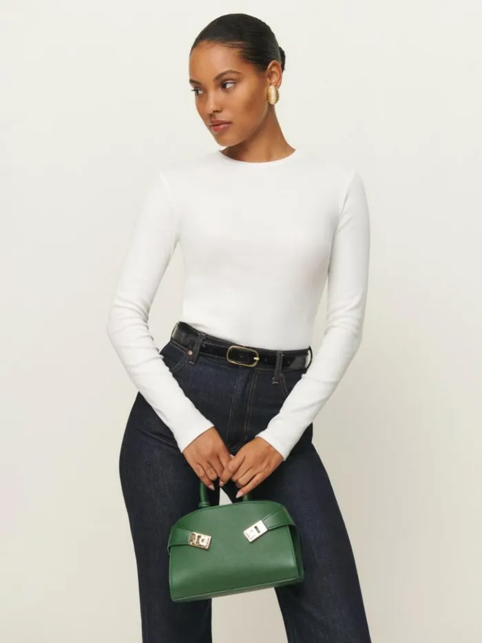 Clothing The Reformation Davy Long Sleeve Crewneck Tee White