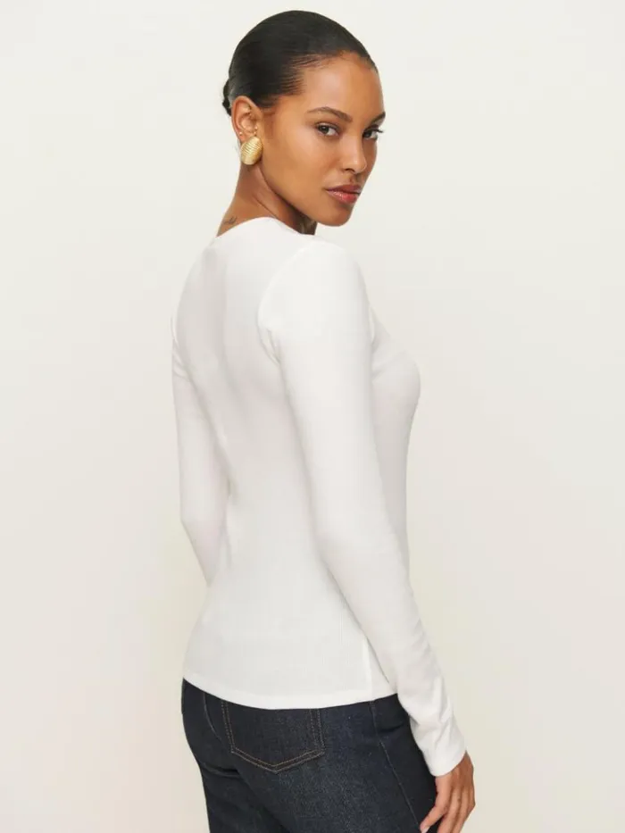 Clothing The Reformation Davy Long Sleeve Crewneck Tee White