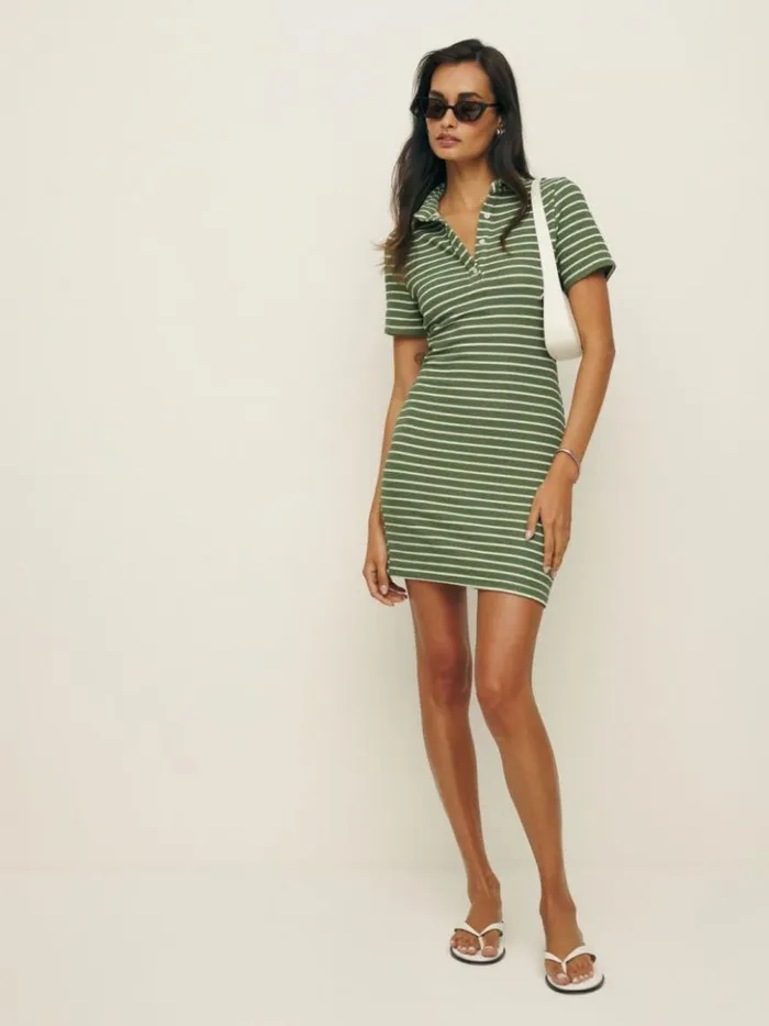 Clothing The Reformation Elena Knit Dress Green And White Stripe
