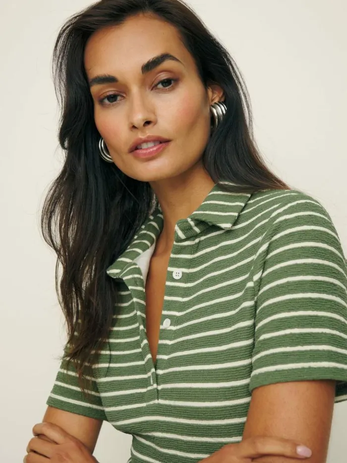Clothing The Reformation Elena Knit Dress Green And White Stripe