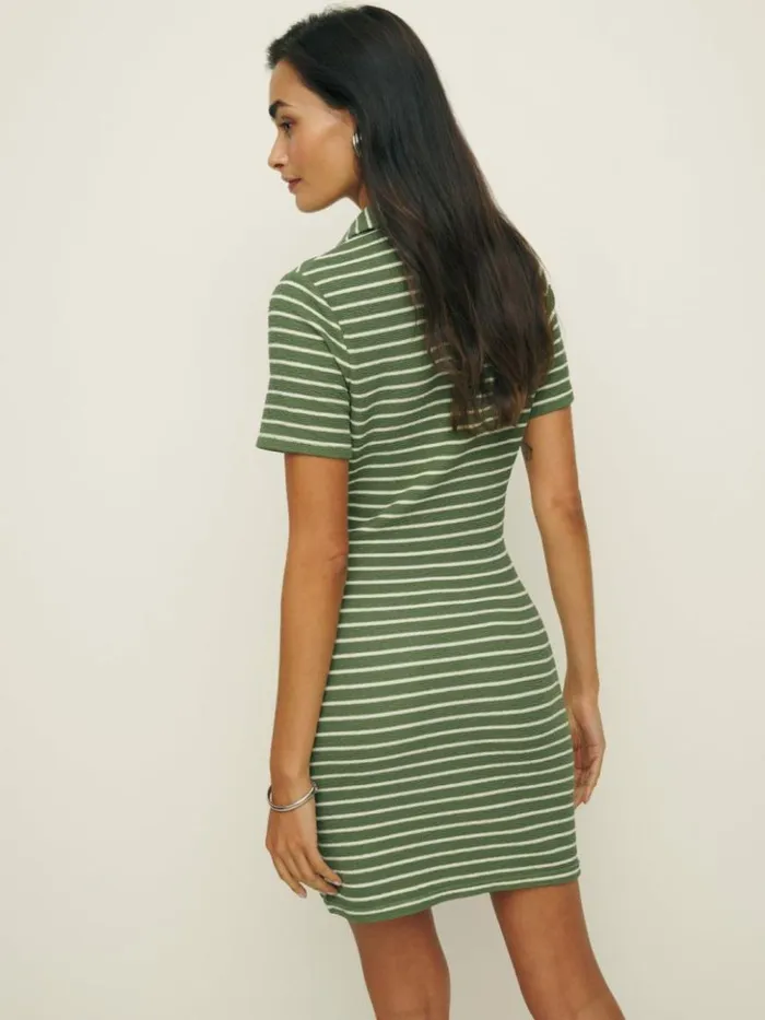 Clothing The Reformation Elena Knit Dress Green And White Stripe