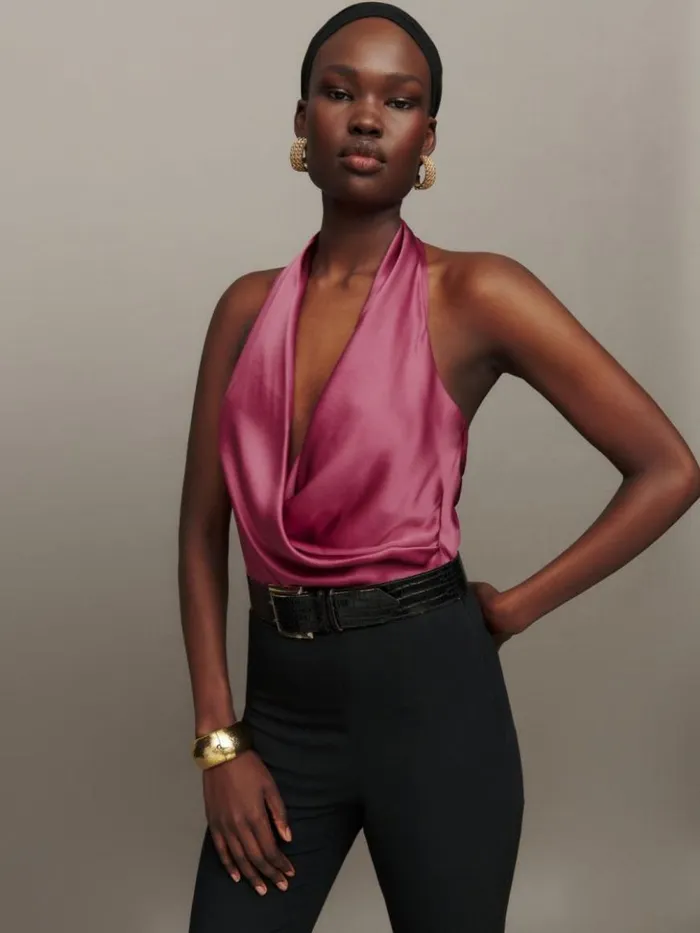 Clothing The Reformation Emmy Silk Top Strawberry Wine