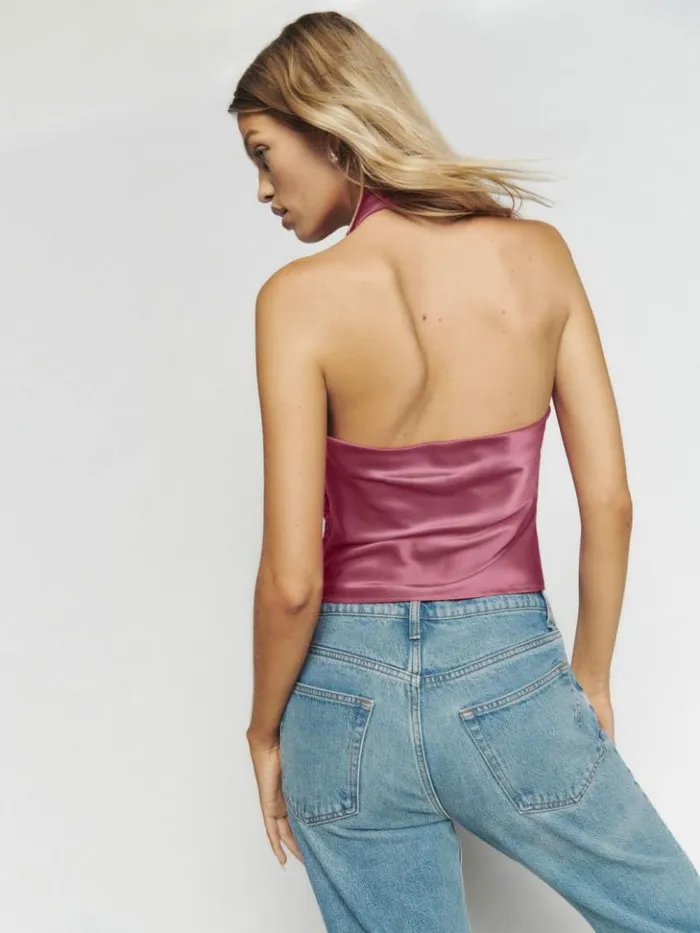 Clothing The Reformation Emmy Silk Top Strawberry Wine