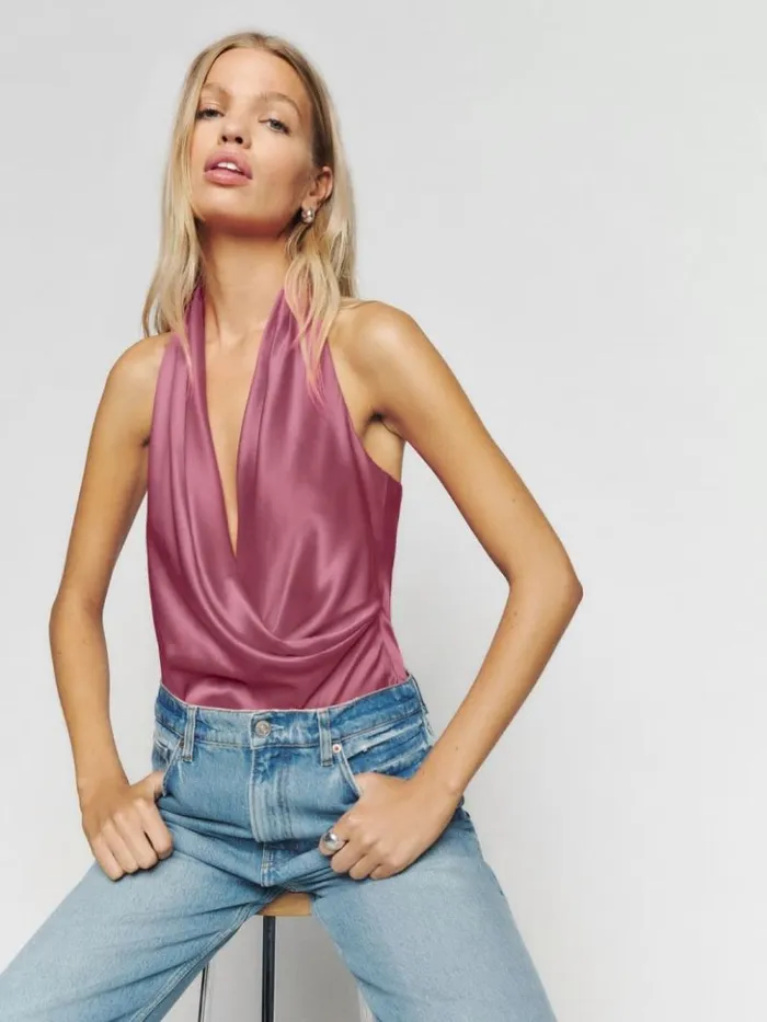 Clothing The Reformation Emmy Silk Top Strawberry Wine