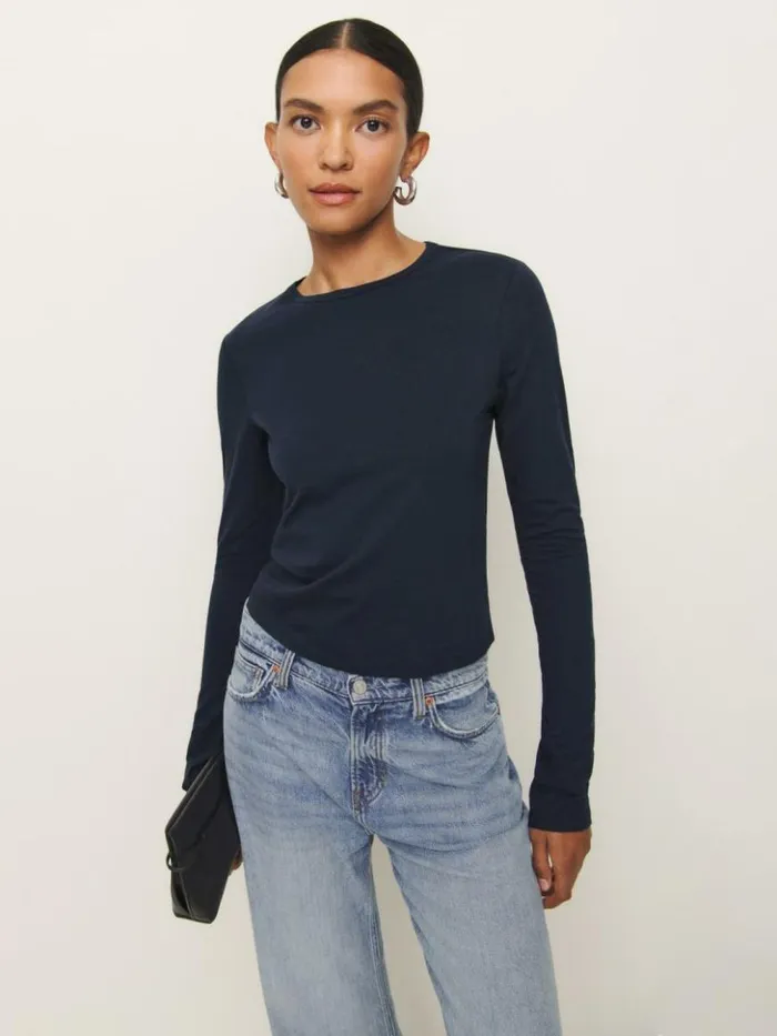 Clothing The Reformation Ezra Slim Fit Long Sleeve Midnight