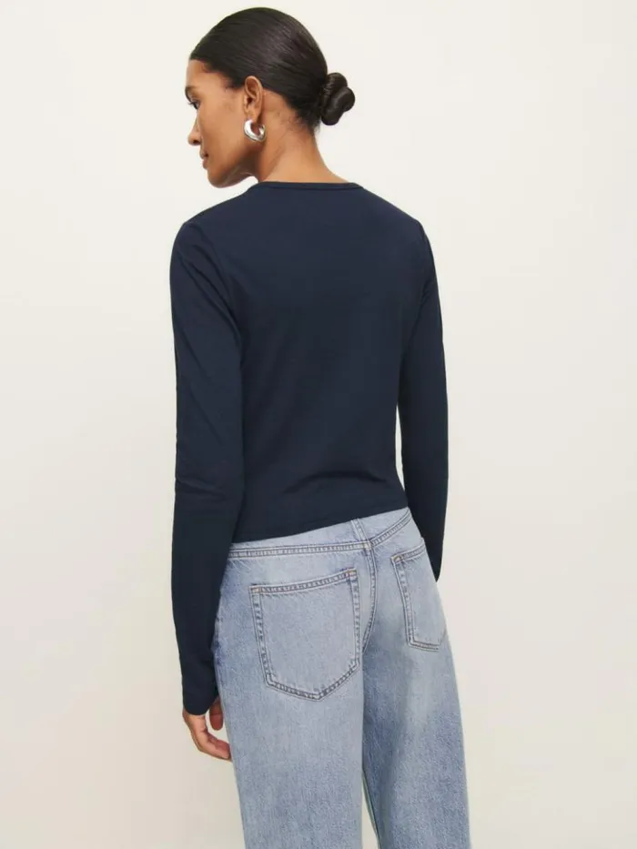 Clothing The Reformation Ezra Slim Fit Long Sleeve Midnight