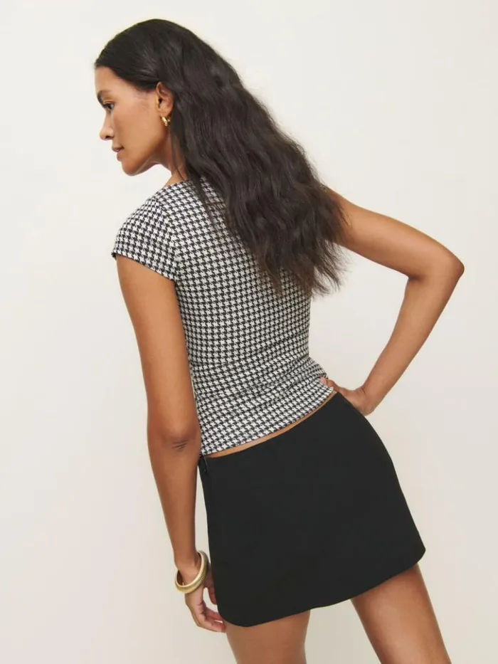 Clothing The Reformation Isadora Knit Top Black And White Houndstooth