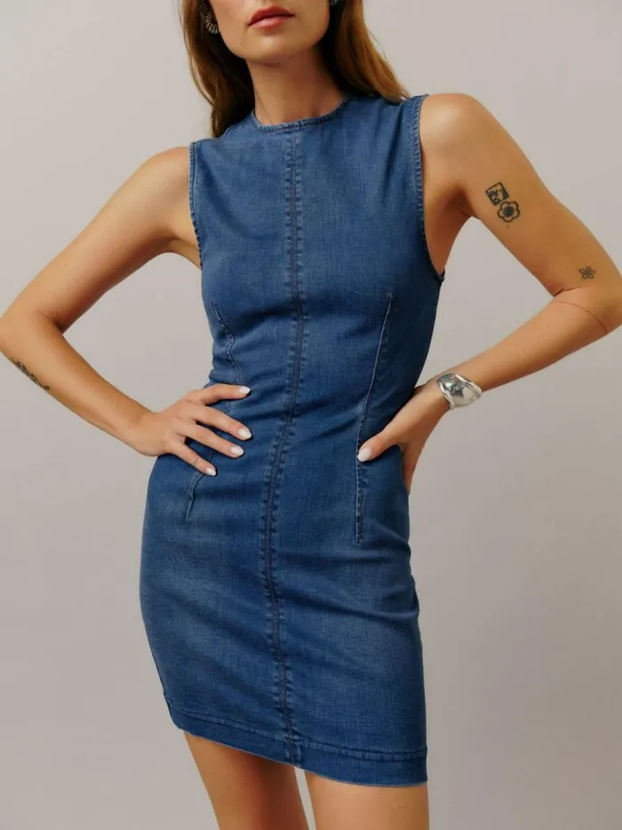 Clothing The Reformation Kendi Denim Mini Dress Bleu