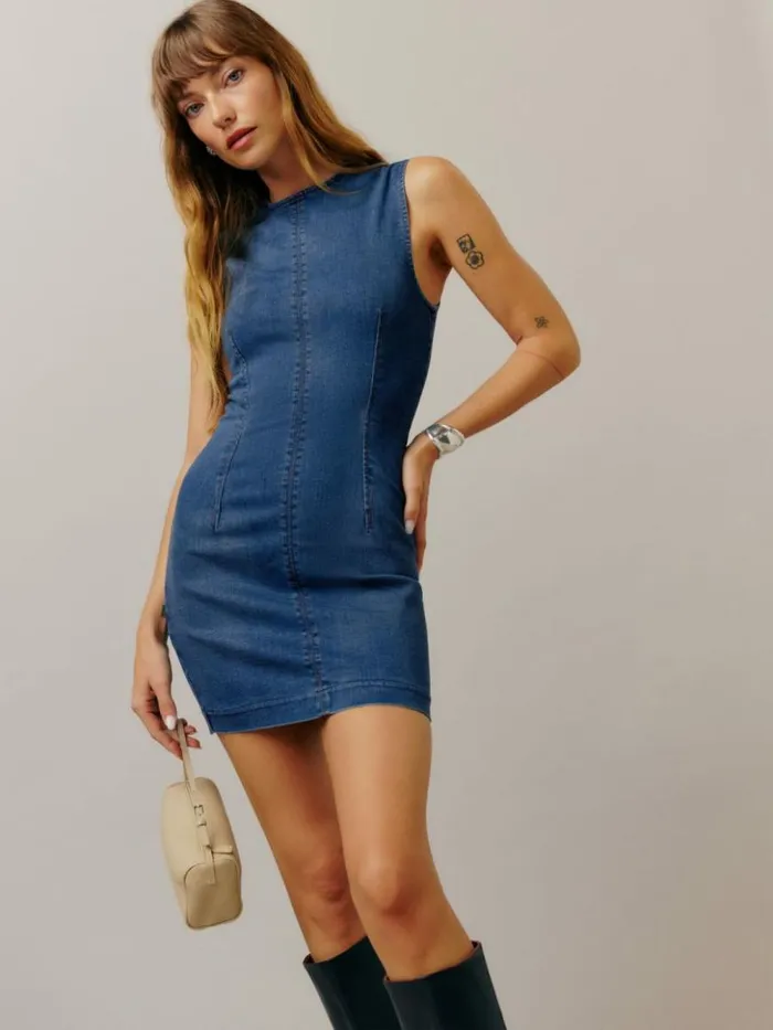 Clothing The Reformation Kendi Denim Mini Dress Bleu