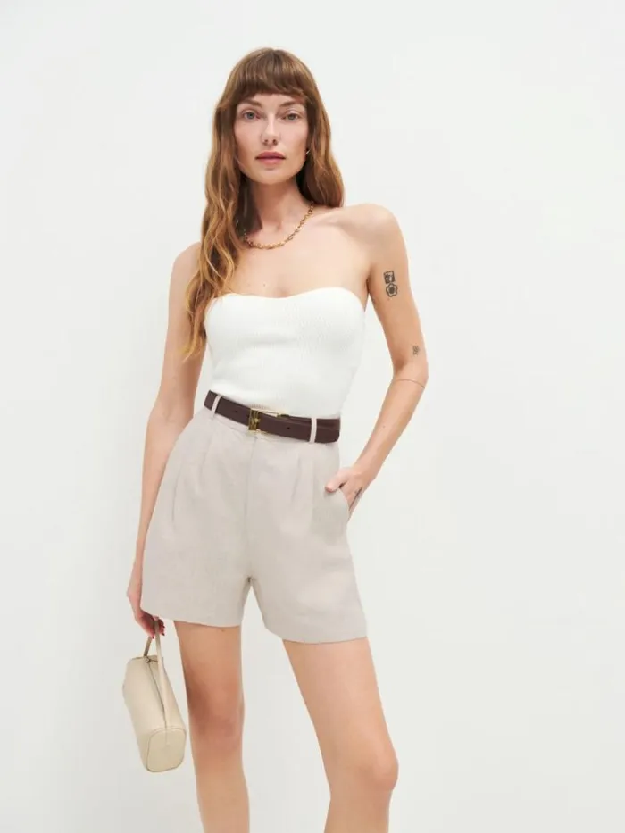Clothing The Reformation Mason Linen Short Oatmeal