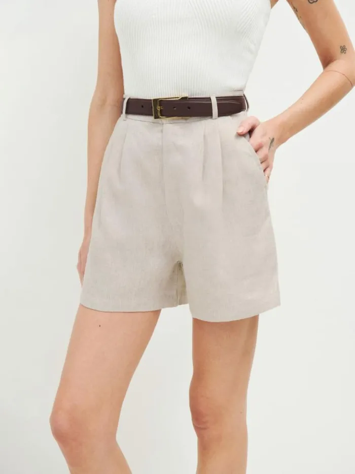 Clothing The Reformation Mason Linen Short Oatmeal