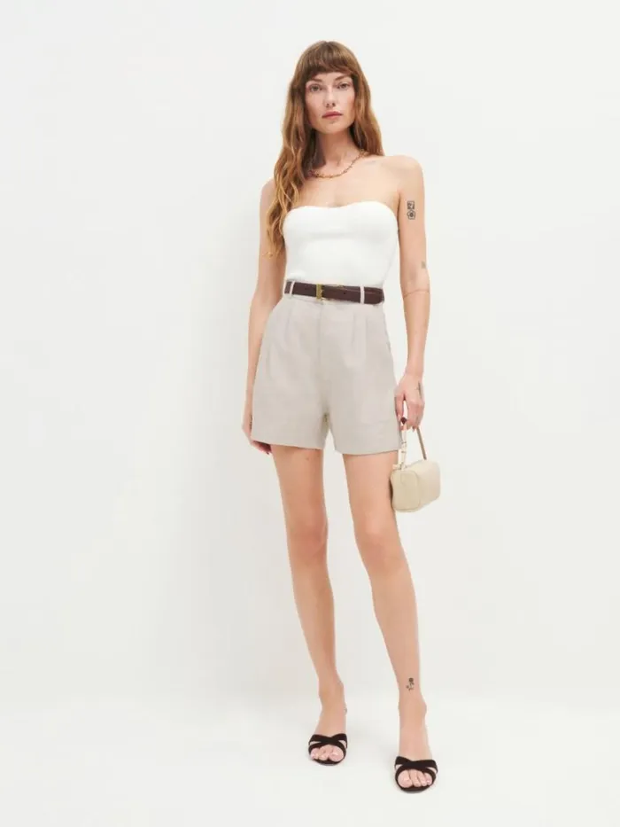 Clothing The Reformation Mason Linen Short Oatmeal