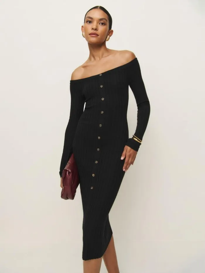 Clothing The Reformation Nara Cashmere Sweater Dress Black