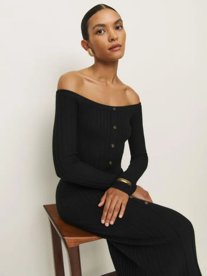 Clothing The Reformation Nara Cashmere Sweater Dress Black