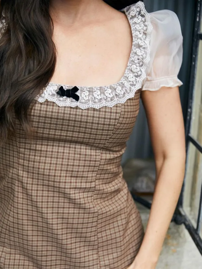 Clothing The Reformation Petites Bunny Dress Brown Plaid