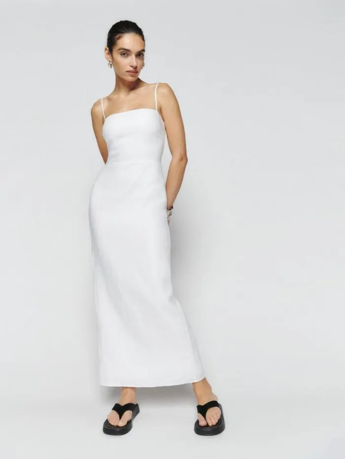Clothing The Reformation Petites Frankie Linen Dress White