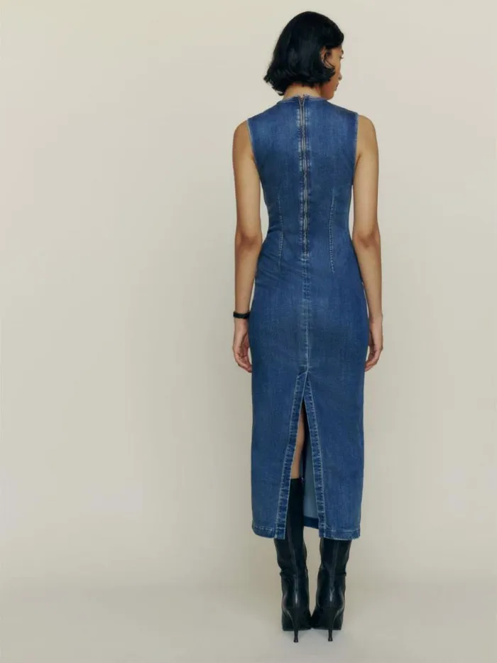Clothing The Reformation Petites Kendi Denim Midi Dress Bleu