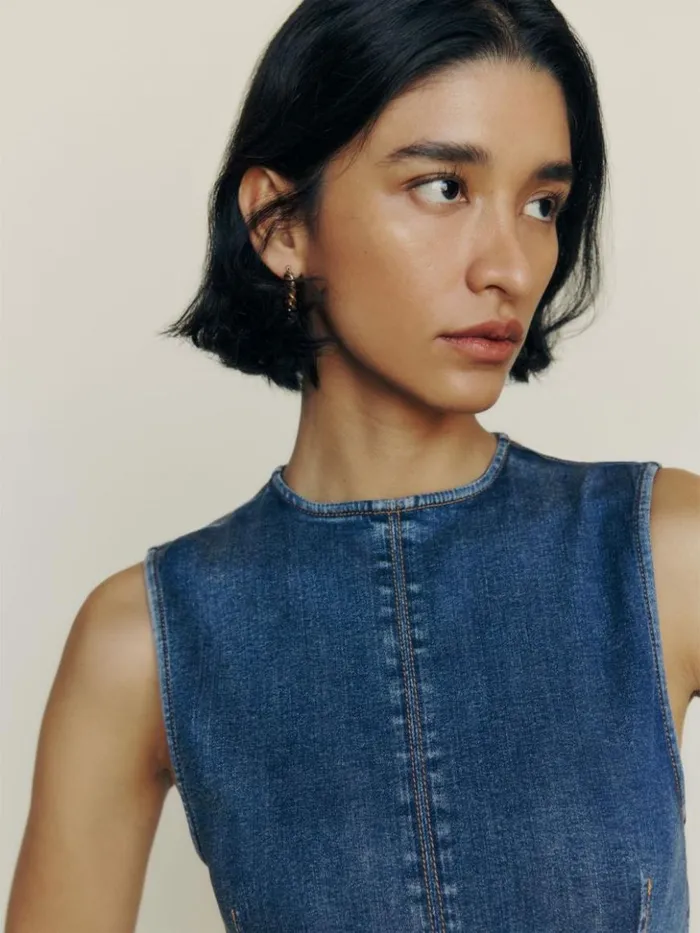 Clothing The Reformation Petites Kendi Denim Midi Dress Bleu