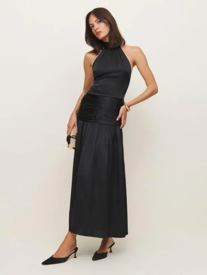 Clothing The Reformation Petites Zaria Silk Dress Black