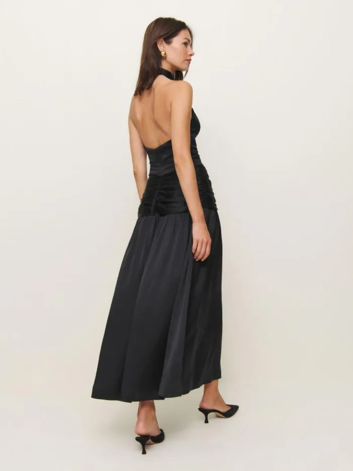 Clothing The Reformation Petites Zaria Silk Dress Black