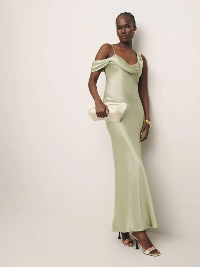 Clothing The Reformation Ronda Silk Dress Dried Herbs