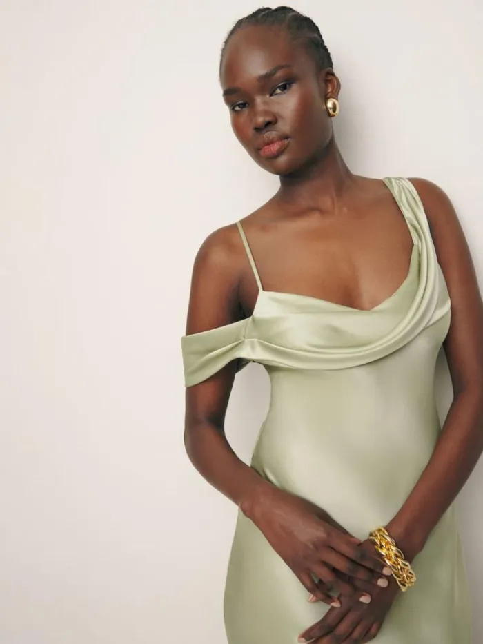 Clothing The Reformation Ronda Silk Dress Dried Herbs
