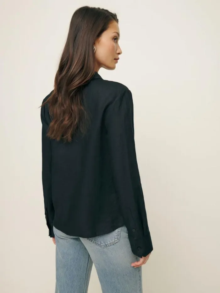Clothing The Reformation Sky Relaxed Linen Top Black