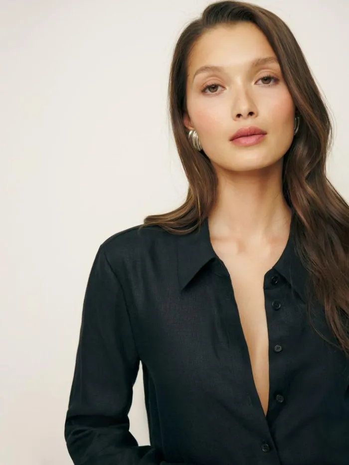 Clothing The Reformation Sky Relaxed Linen Top Black