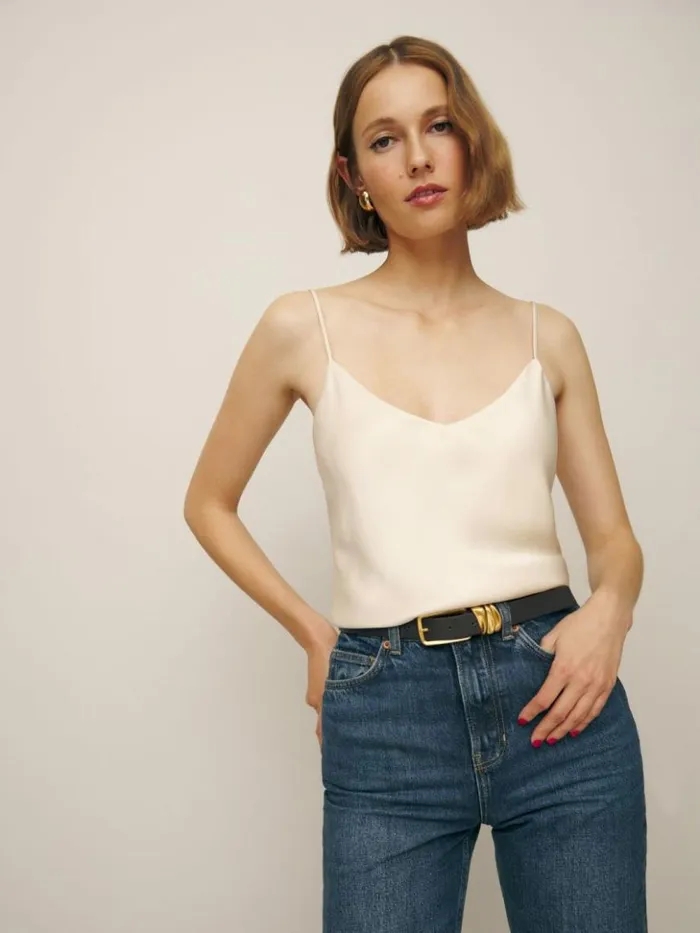 Clothing The Reformation Teddy Satin Top Almond