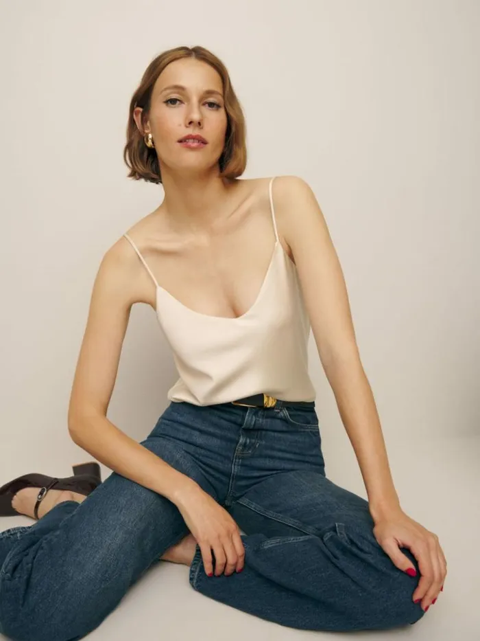 Clothing The Reformation Teddy Satin Top Almond